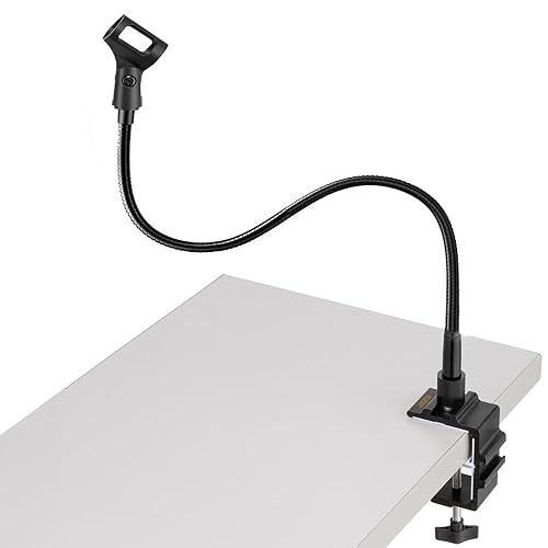 AURAY Microphone Arm Stand Long 20'' Sturdy Gooseneck Mic Stand Adjustable Microphone Arm Stand with Clamp - Flexible Mike Stand Podium Compact Mic