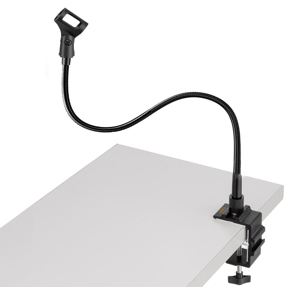 AURAY Microphone Arm Stand Long 20'' Sturdy Gooseneck Mic Stand Adjustable Microphone Arm Stand with Clamp - Flexible Mike Stand Podium Compact Mic