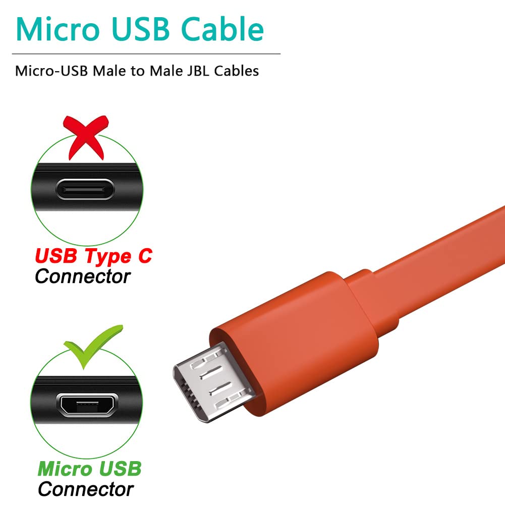 SCOVEE Charger Cord for JBL Speaker,Flat Micro USB Charging Power Supply Cable Cord Line for JBL Speaker Earphone Headphone Charge Replacement 3FT