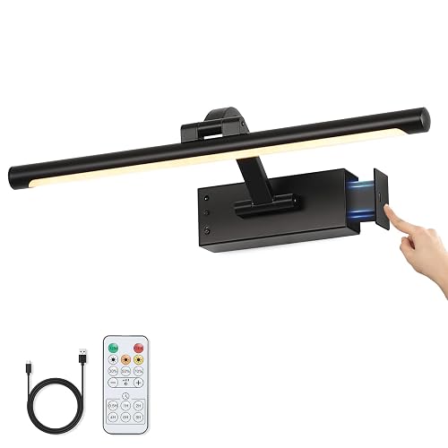 MKBNG Picture Light Removable Battery Charging, 16in Wireless Art Light for Paintings, Dimmable 5000mAh Recharging Battery Picture Light with Remote