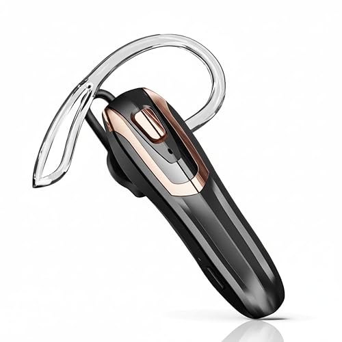 Bluetooth Earpiece Headset V6.0 with Noise Cancelling & 38 Hours Talk Time - Trucker Handsfree Earpiece, Dual Device Pairing, Single Ear Wireless