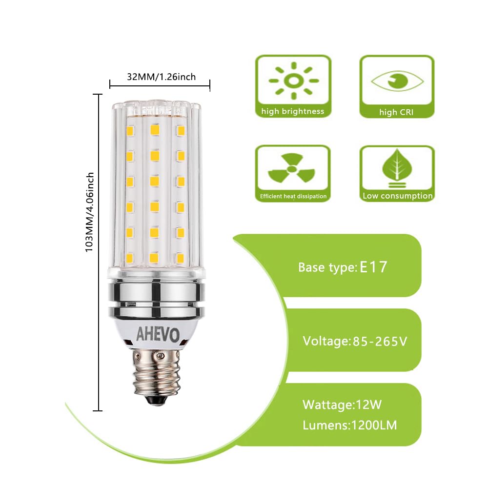 AHEVO E17 LED Light Bulbs, 80-100W Equivalent, 12W, 1200 Lumens, Soft White 3000K,Intermediate E17 Base,NOT Candelabra Base, for Ceiling Fan