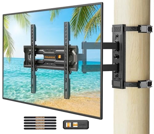 Perlegear Gazebo TV Mount for Most 26"-74" TVs, No Drill Pillar TV Mount for Round & Square Columns, Full Motion TV Post Mount for Gazebo, Pole, Patio