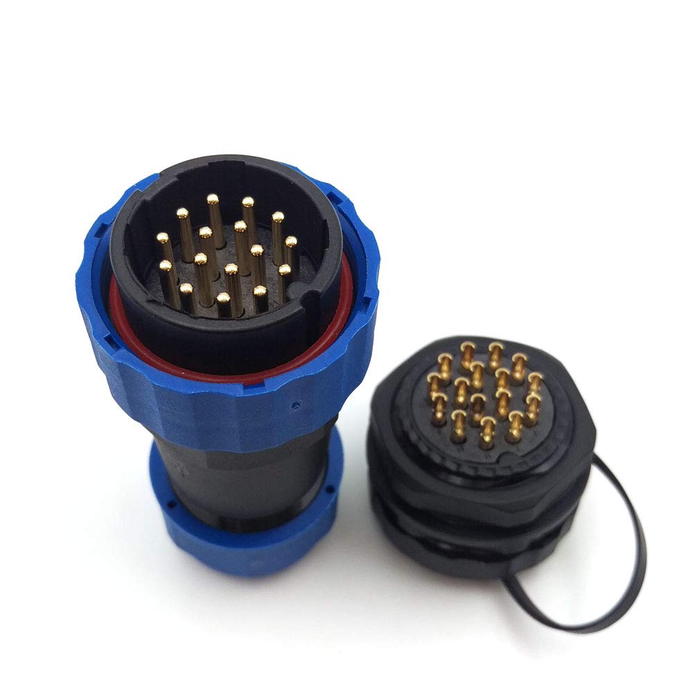 SZJELEN SD28 28MM IP68 16Pin Panel Mount Waterproof Wire Connector,Industrial Power Cable Connector (16-Pin, Panel Mount-Plug(Male)&Socket(Female))