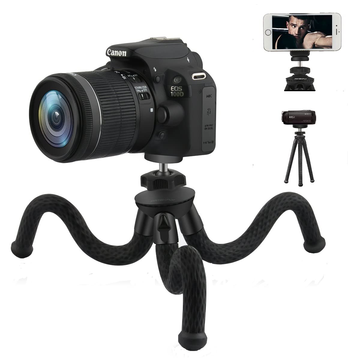 Camera Tripod,Patekfly 12 Inch Flexible Camera Tripod for Canon/Nikon/Sony DSLR Cam/Action Cam, Tripod Stand with Cell Phone Holder Clip for Cell