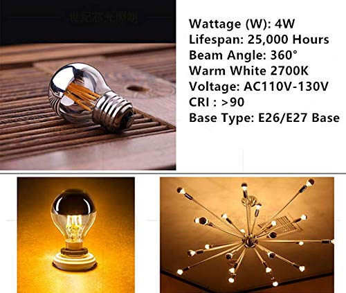 Lxcom Lighting 4W G45 Edison LED Bulb Silver Tipped Dimmable Vintage LED Filament Bulbs (4 Pack) - E26 Base G45 Antique Half Chrome, Warm White 2700K