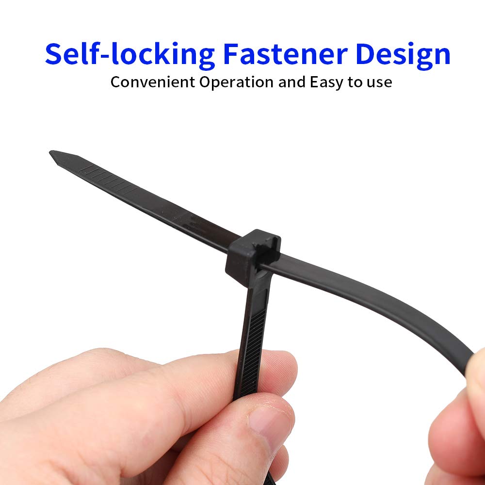 Each 100 Pack KOOWIN 4+6+8+12 inch Self-Locking Eco-Friendly Black Nylon Plastic Cable Zip Ties Assorted Sizes Heavy Duty Wire Tie Wraps for Home