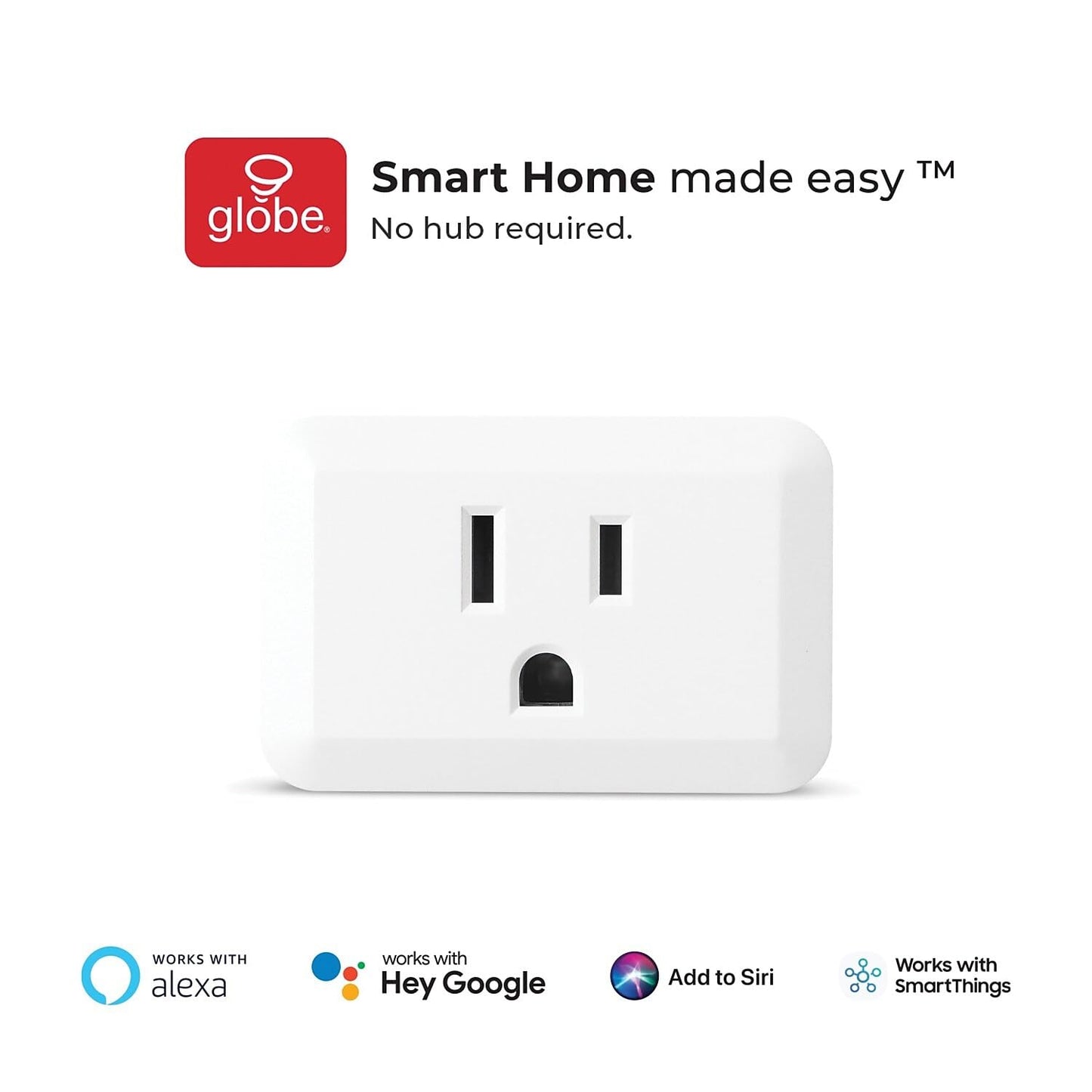 Globe Electric 50329-U Wi-Fi Smart Plug Mini, No Hub Required, 1 Grounded Outlet, White (1-Pack, 15A), Home Automation, Outlet Extender, Electronics
