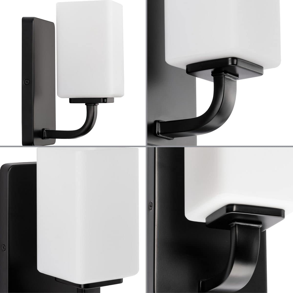 Progress Lighting Cowan Collection 4 3/4 in. 1-Light Matte Black Vanity Light Etched Glass Modern Bath