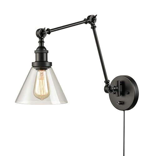 DANSEER Swing Arm Wall Lamp Industrial Plug in Wall Mounted Wall Sconce with On/Off Switch