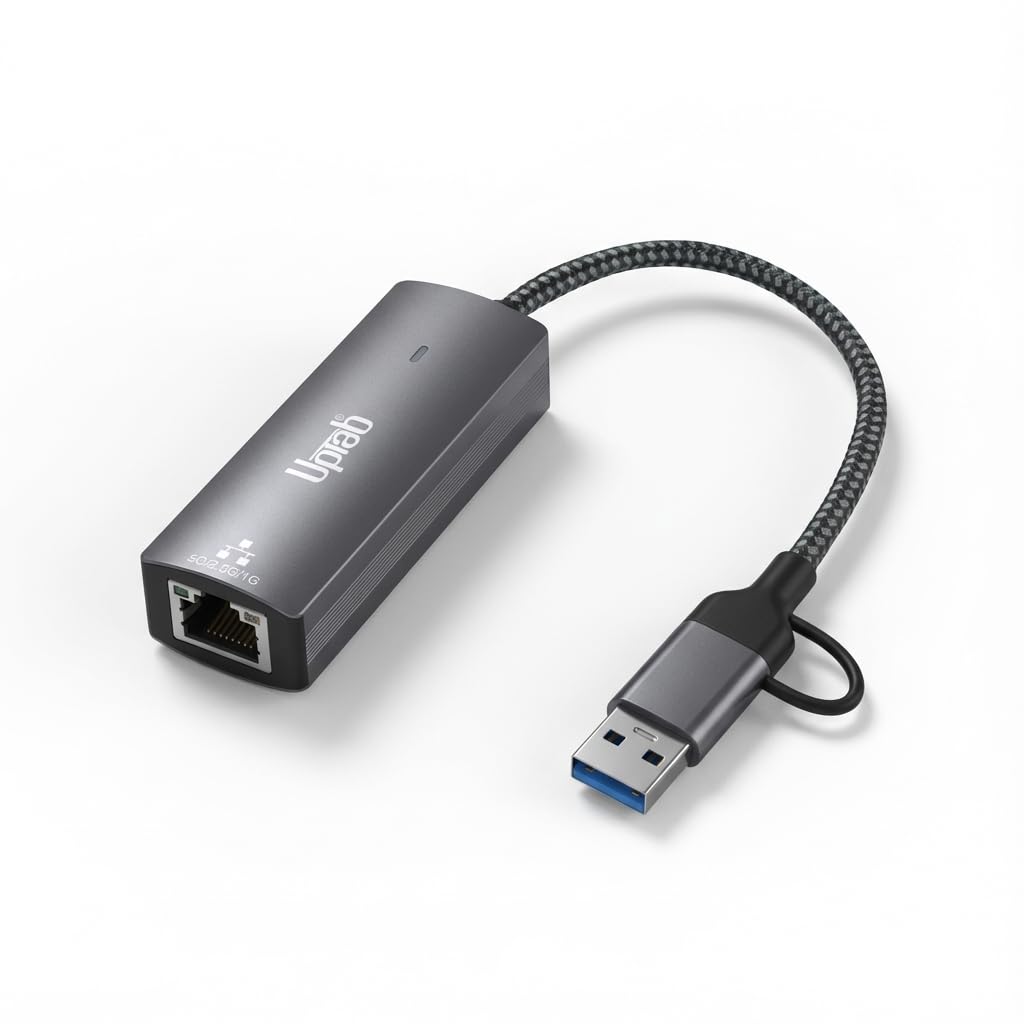 UPTab USB-C & USB-A to 5Gbps Ethernet Adapter, USB 3.2 RJ45 Network Adapter with Realtek RTL8157, Plug and Play, Compatible with Windows, macOS