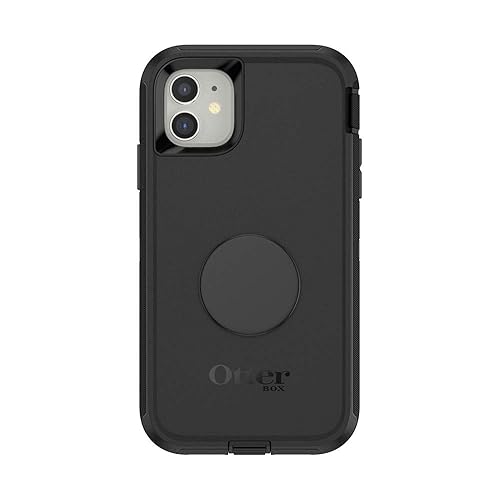 Otter + Pop for iPhone 11: OtterBox Defender Series Case with PopSockets Swappable PopTop - Black and Aluminum Black