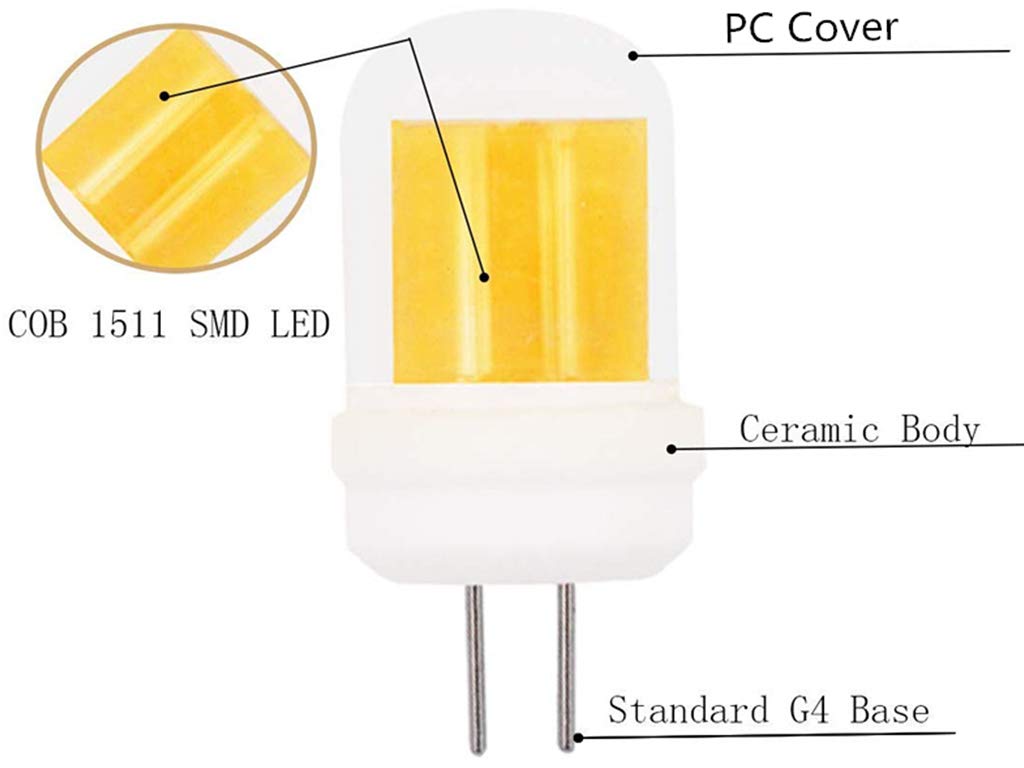 G4 LED Bulbs G4 Bin-pin Base Dimmable 2.5W(Equivalent to 20W Halogen Bulbs Replacement)110V Warm White 3000K LED Corn Light Bulbs,Ceramic Base,1Pcs