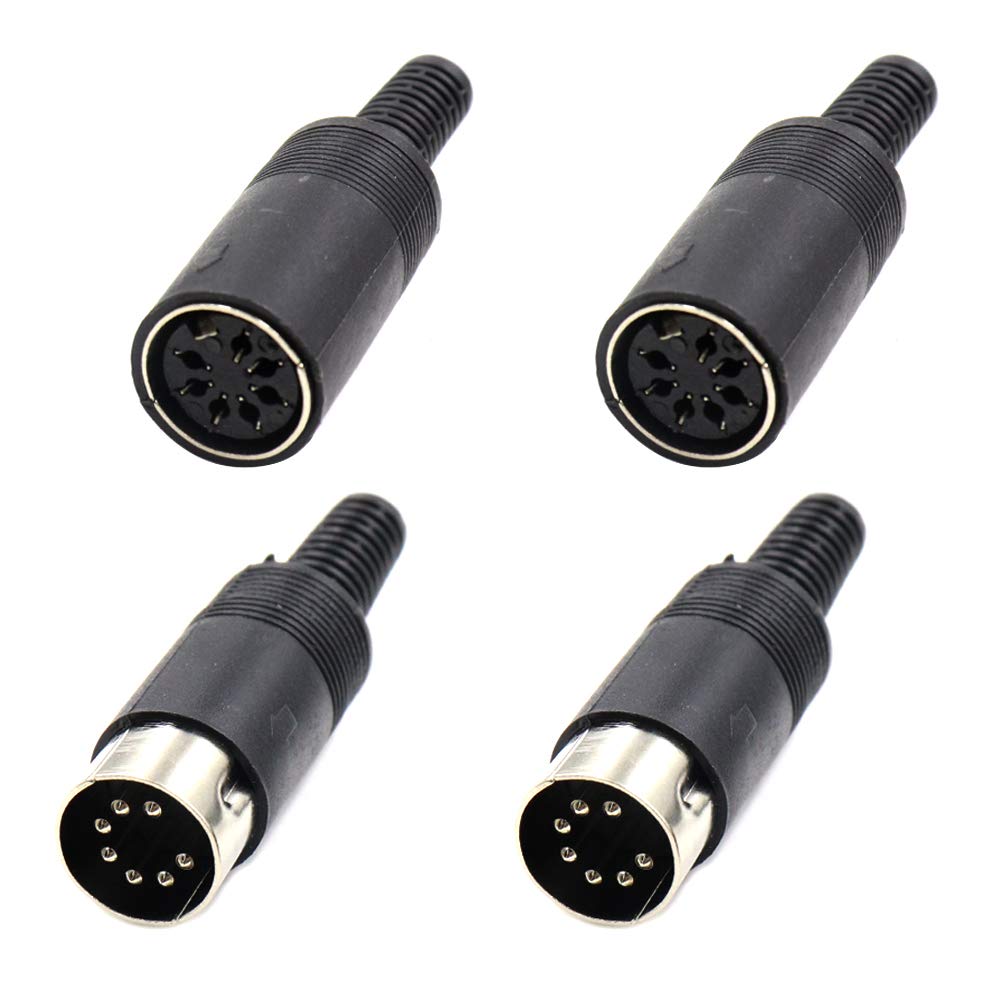 Hxchen 2 Sets 7Pin Female + Male DIN Adapter Socket Audio AV Connector Black
