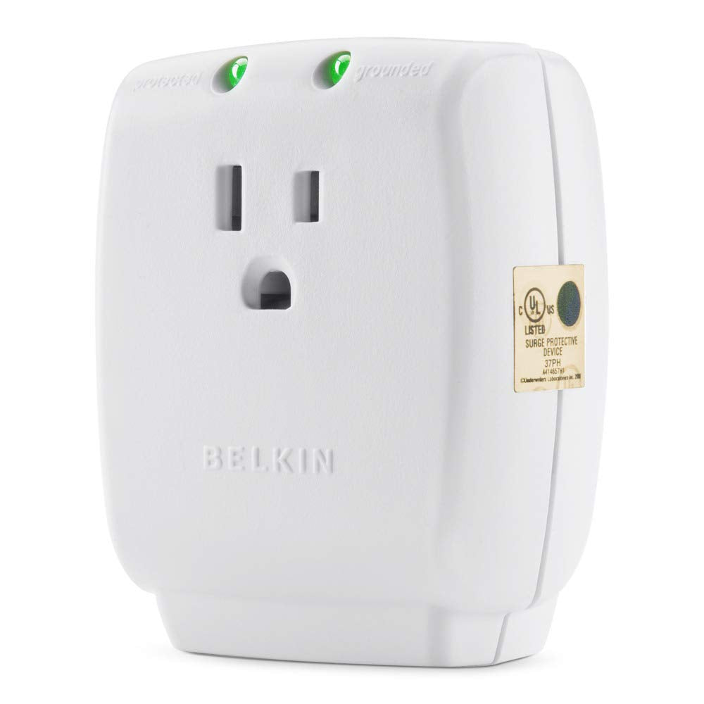 Belkin 1-Outlet Home Series SurgeCube - Grounded Outlet Portable Wall Tap Adapter with Ground & Protected Light Indicators for Office, Charging Brick