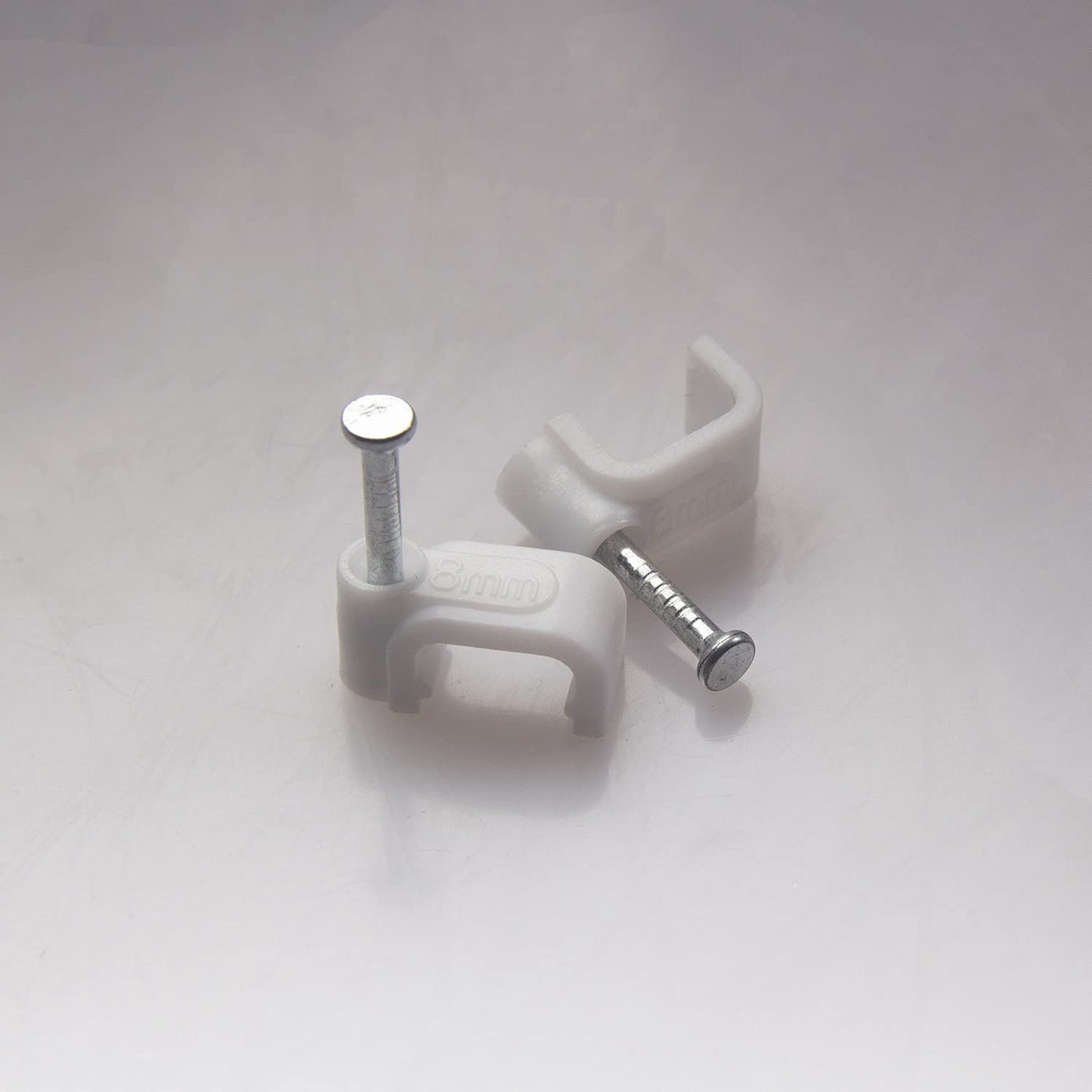 Square Cable Clips with Steel Nail, 8mm White 50pcs/Pack, Cable Management Wall Holder, Fit For Ethenet Cable/Coaxial Cable/Telephone