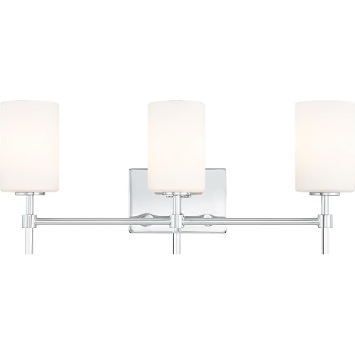Quoizel Rossfield 24" 3-Light Vanity Light, Chrome with White Etched Glass, Dimmable LED Compatible