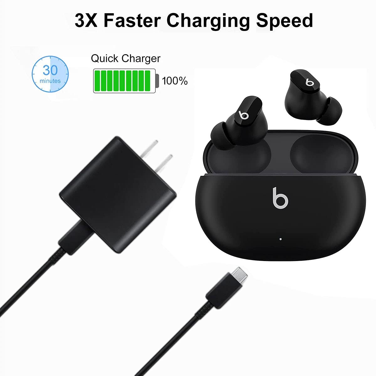 USB-C 20W Charging Block Charger Adapter for Beats Earbuds, Beats Solo 4, Studio Pro(x Kim Kardashian),Studio Buds+, Flex, Fit Pro,Solo Buds, Pill