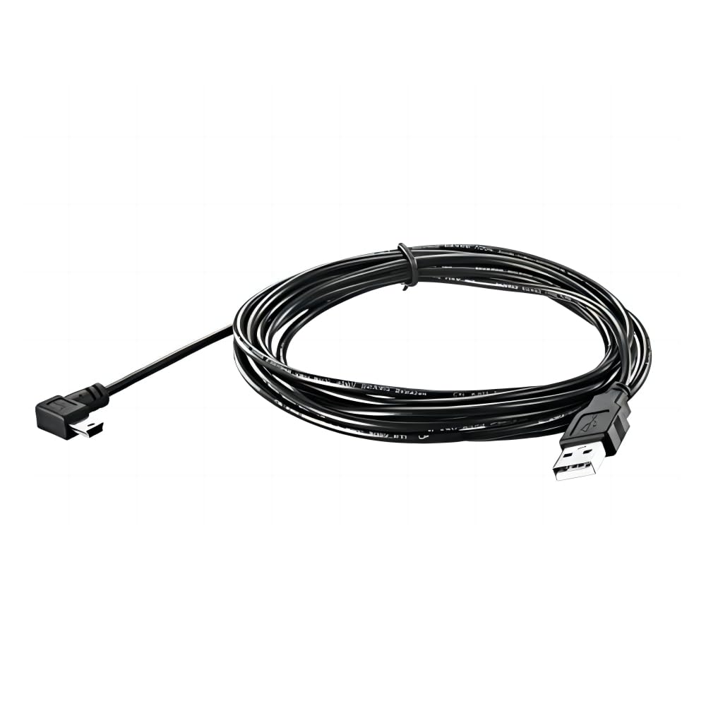 LARRITS 3M USB A to Mini B USB Cable 90 Degree Data Sync Charge Cord with 5 pcs Wiring Clips for Nextbase Dash Cam Car GPS Navigator DVR Digital