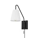 Globe Electric 65000043 1-Light Plug-in or Hardwire Wall Sconce, Matte Black, White Fabric Shade, Swing Arm, 6ft Black Braided Fabric Cord, On/Off