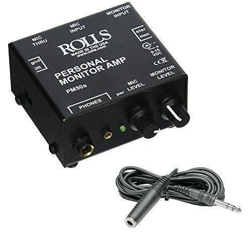 ROLLS PM50s Personal Monitor Amplifier with Hosa 1/4" Female Phone Headphone Extension Cable -10'