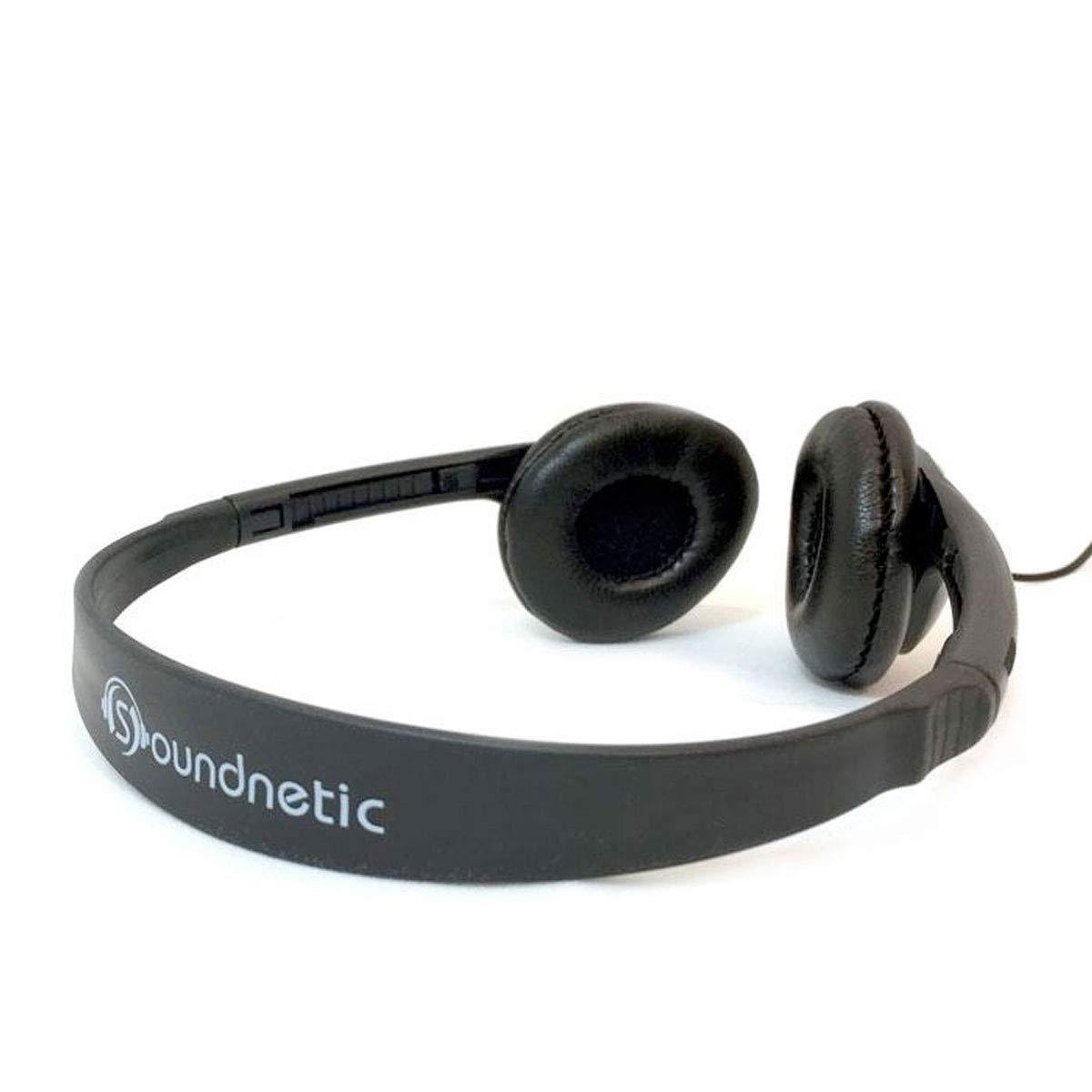 Soundnetic SNCCV Bulk Classroom Headphones 25 Pack - Stereo Headphones with Leatherette Earpads & Volume Control, Black - Ideal for Schools