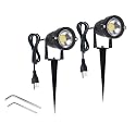 WeFoonLo 2 Pack Outdoor Landscape Lighting 5W COB LED Spotlights for Garden Lawn Wall Yard Path with Spiked Stand and Plug Adapter (Cool White)