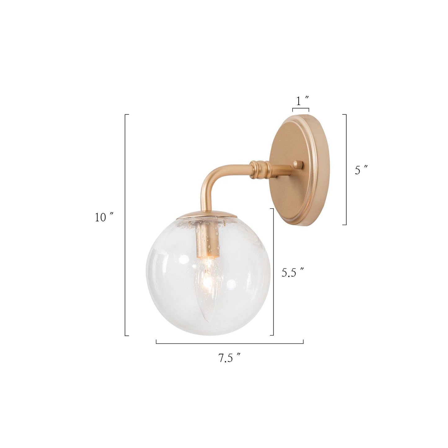 GEPOW Gold Wall Sconce, 1-Light Minimalist Sconces Wall Lighting with Seeded Glass Globe, Modern Wall Mounted Light Fixture for Bathroom, Bedroom