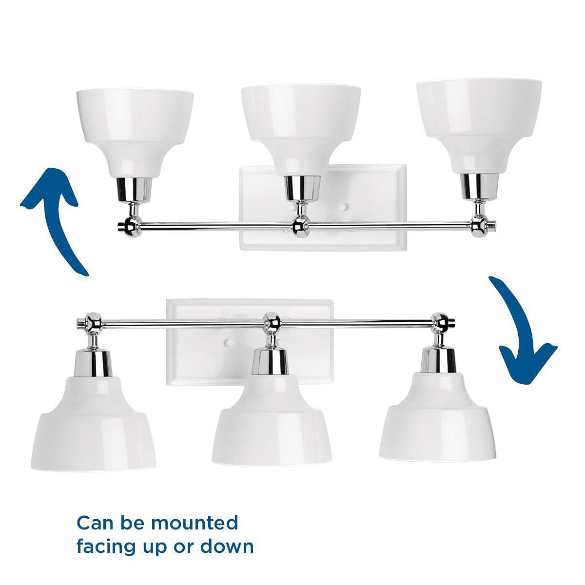 Progress Lighting Bramlett Collection 3-Light White Metal Shade Coastal Bath Vanity Light Polished Chrome, 8.38x24.25x24.25