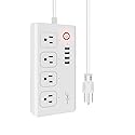 Jinvoo WiFi Smart Power Strip Surge Protector Extension Cord Multi Plug with 4 AC Outlets 4 USB Ports, No Hub Required, Works with Google Home