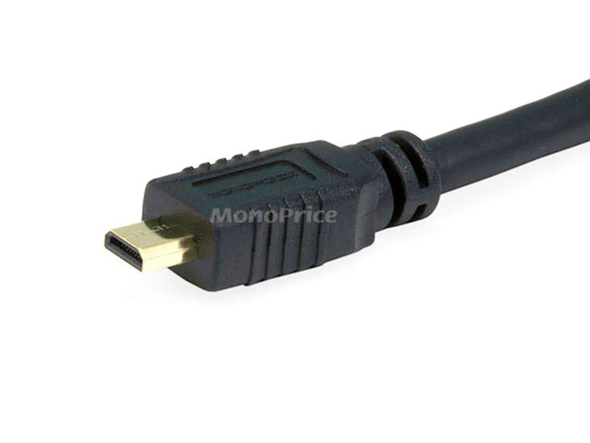 Monoprice 6ft 34AWG Standard Speed HDMI Cable With Ethernet w/ Ferrite Core - HDMI Micro Connector male to HDMI Connector male - B