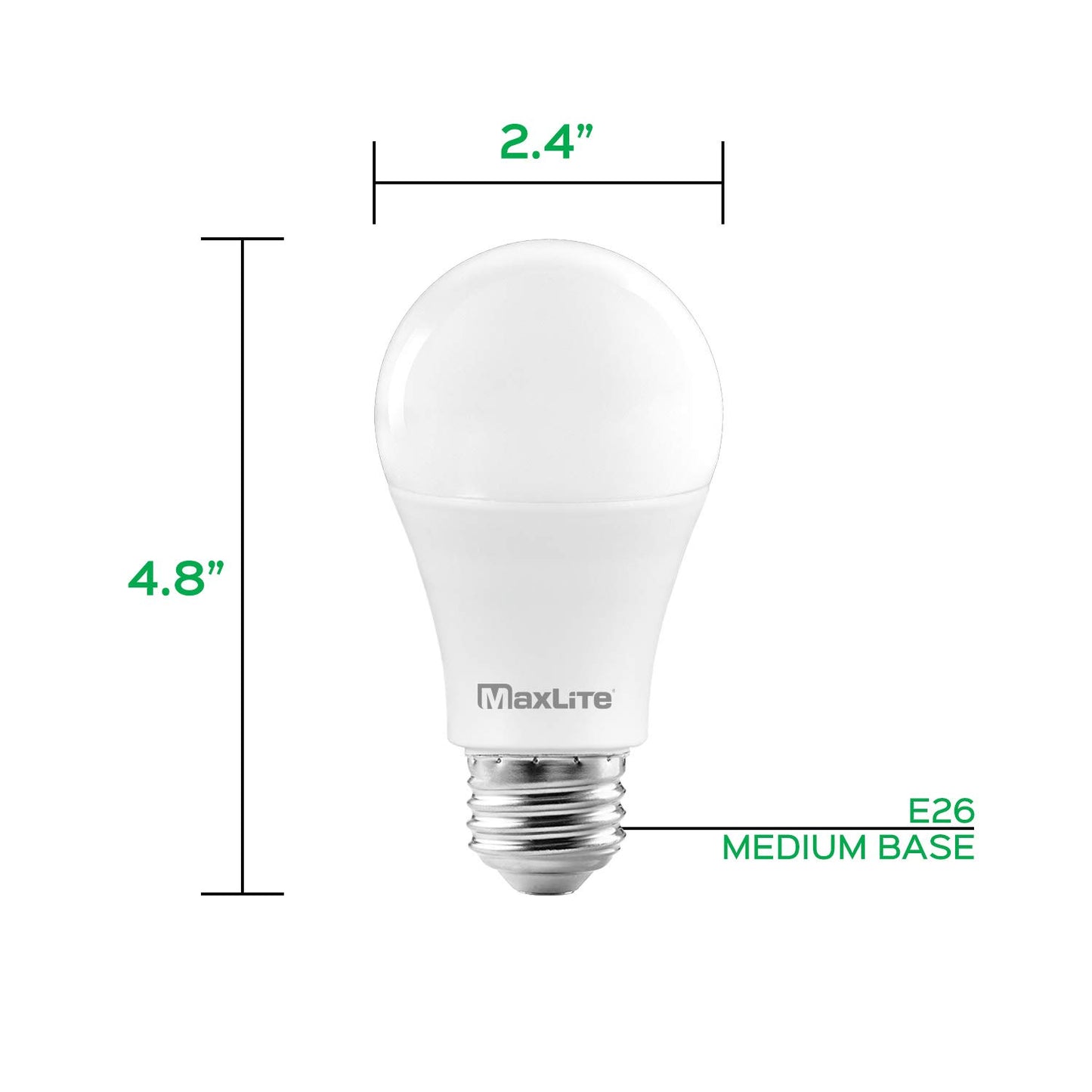 MaxLite A19 LED Bulb, Enclosed Fixture Rated, Daylight 5000K, 100W Equivalent, 1600 Lumens, Dimmable, E26 Medium Base, 12-Pack