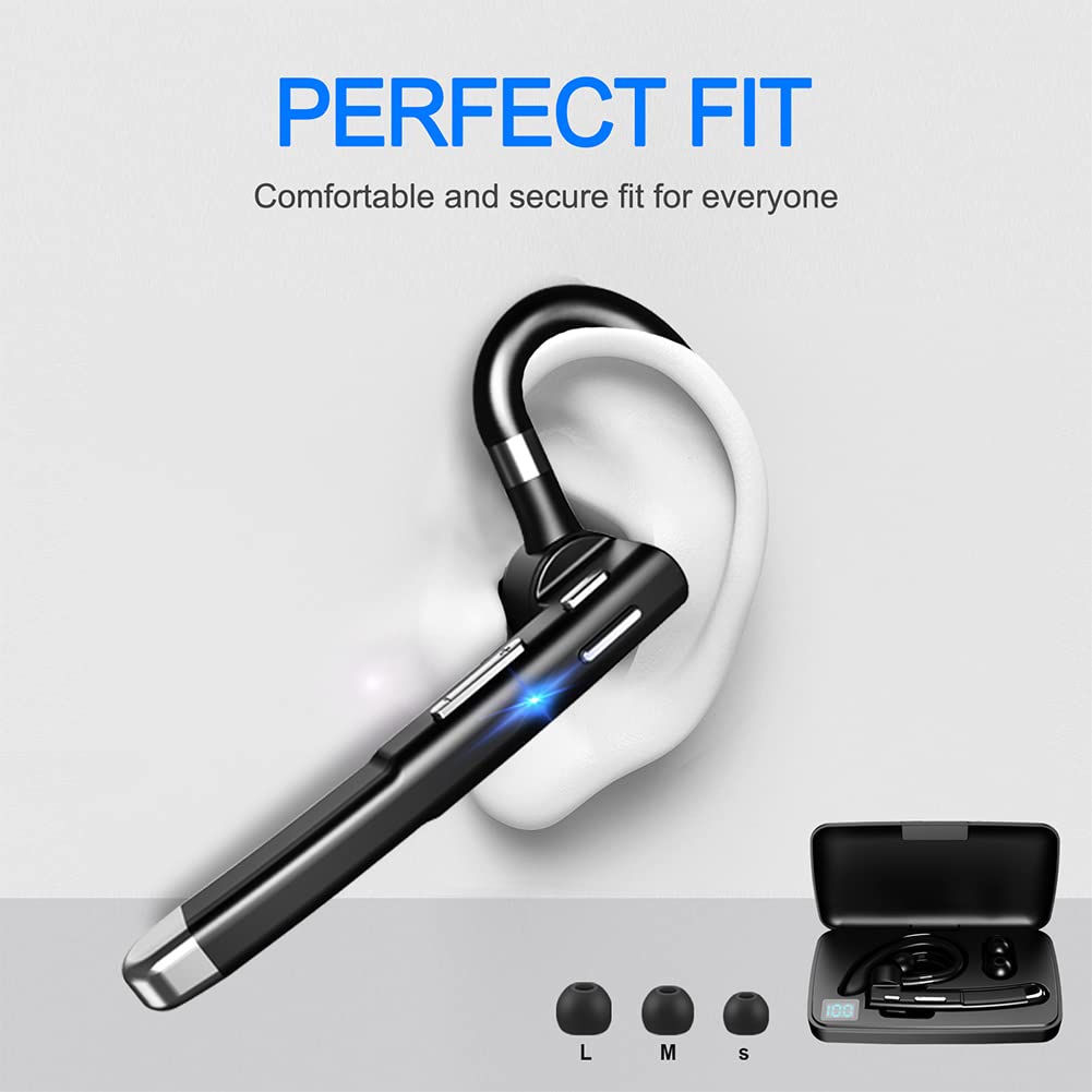 Hsility Bluetooth Headset for Work 500Hrs Standby Time with Charging Case 270 Degrees Rotatable Microphone with LED for Truck Driver Bussiness