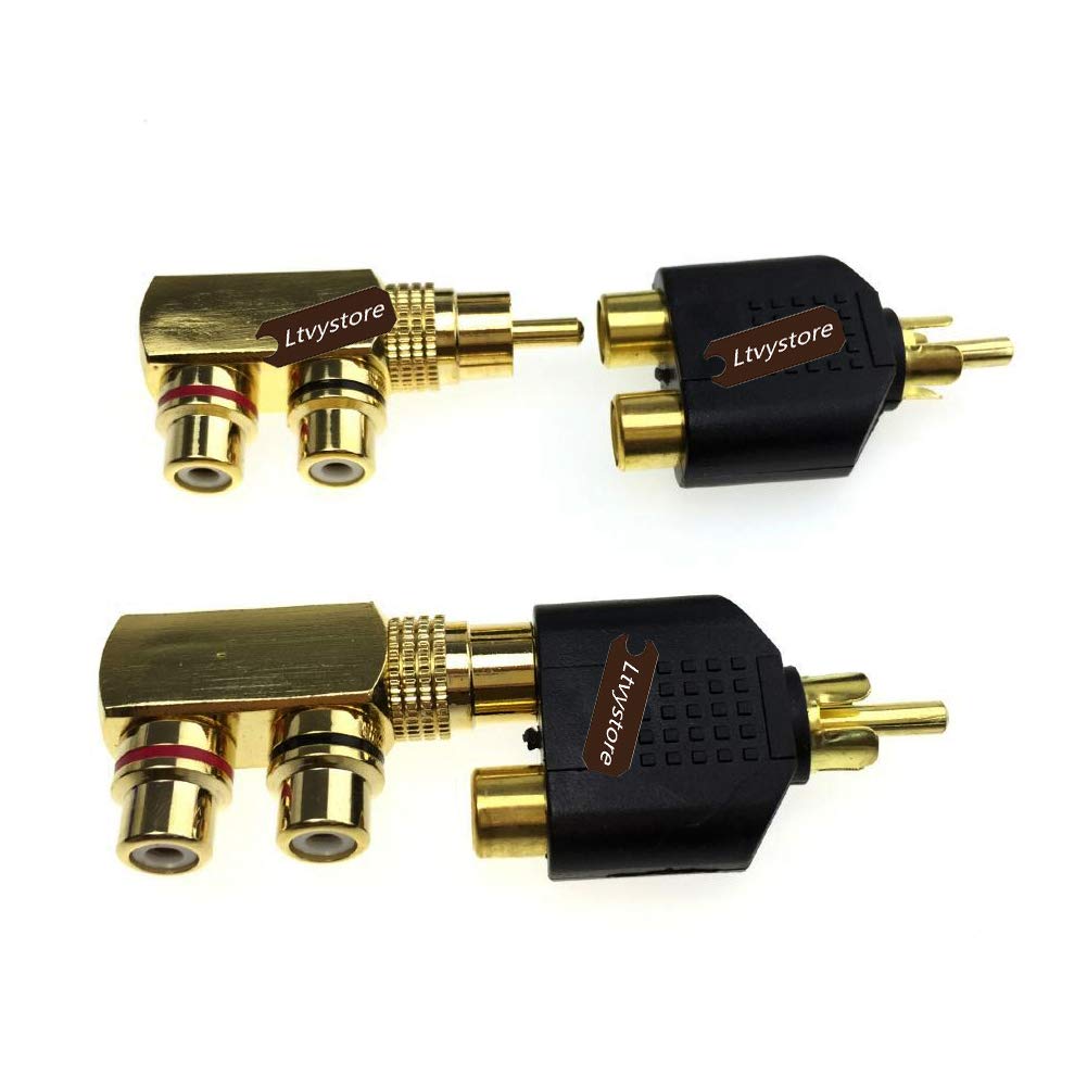 Ltvystore 2Pcs RCA Male to 2 Female Right Angle Plug Splitter Adapter Connector & 5 Pcs Audio Video Gold Male to 2 Female Coupler Adapter