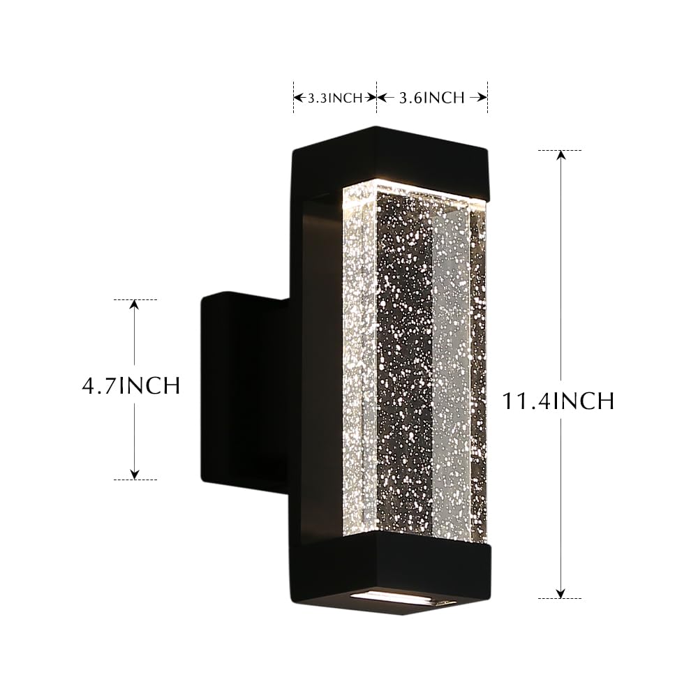 Cerdeco Modern Crystal Bubble Outdoor Wall Light, Matte Black Painted, 12 W 3000 K Warm White Up Down Light Fixture