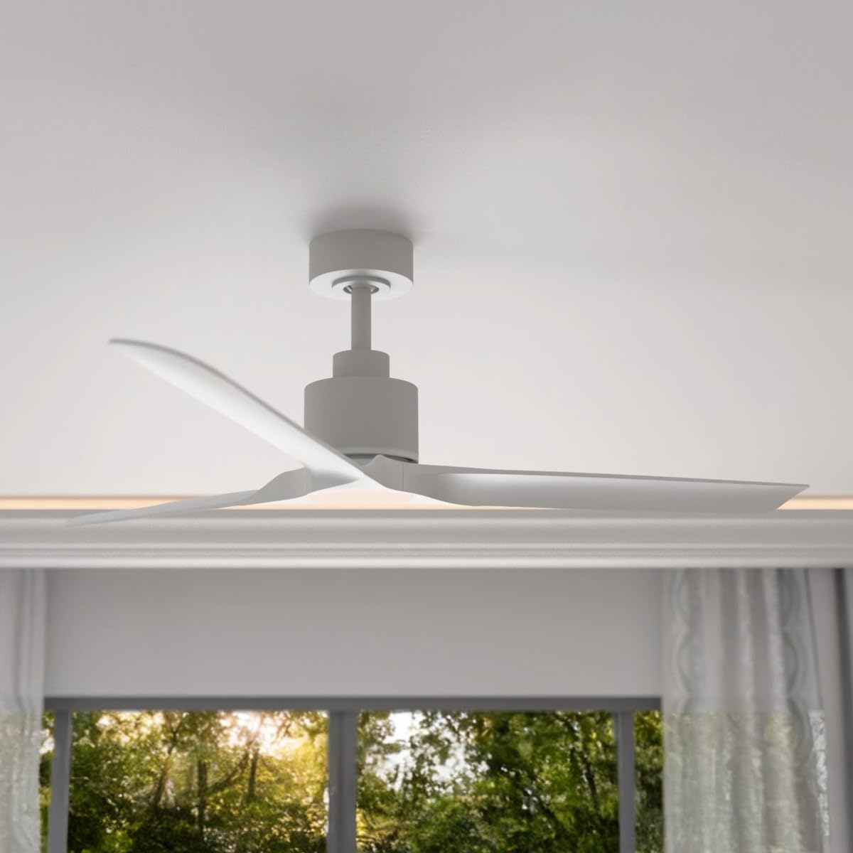 East Grove Home Delta Indoor or Outdoor 52in 3-Blade Smart Ceiling Fan or Flush Mount Fan 2700K-6000K CCT Tunable Range LED Light Kit with White