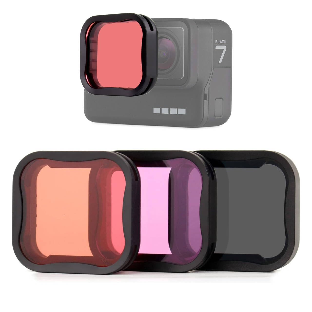 GEPULY 3 Pack Camera Lens Filter Set for GoPro Hero 5/6/7 Black/Hero (2018) Cameras, ND8 Filter Dive Filters(Light Red and Magenta Filter) - Used