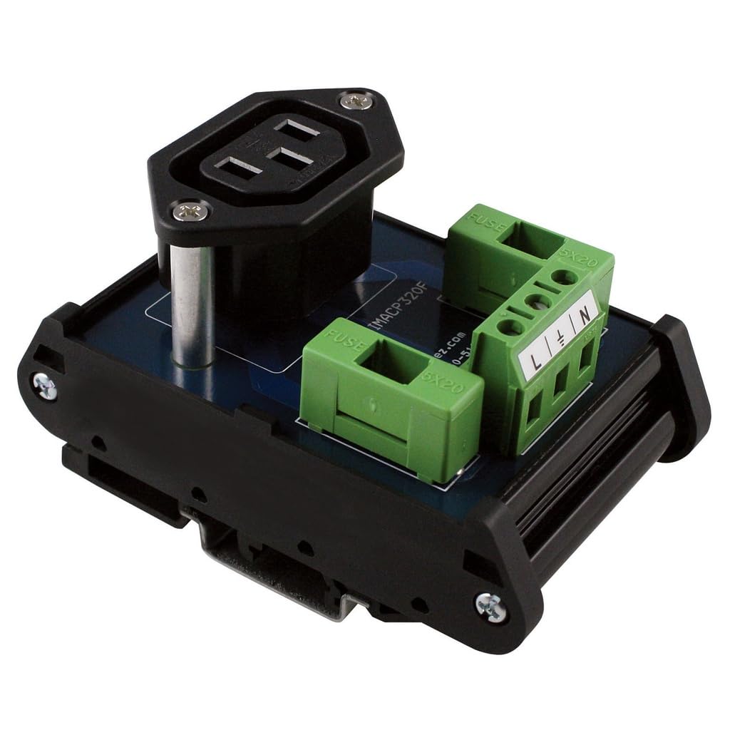ASI IMACP320F DIN Rail Mounted Single AC Outlet IEC320 Connector with Fuse Protection, 10 Amp, 250 Vac, 30 to 12 AWG, uses 5 x 20mm fuses (Pack of 1)