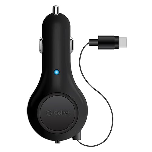 Cellet Retractable USB-C Car Charger - 15W Fast Charging, 3.3ft Cable, 3A Output, Blue LED Indicator - Compatible with Apple iPhone 15/16 Series