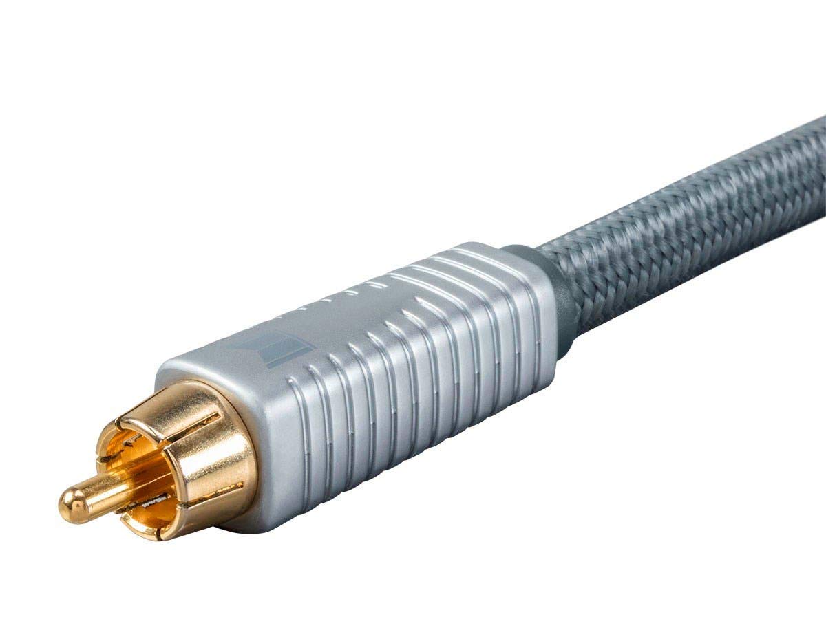 Monolith RCA Cable - 24K Gold Plated Connectors, AL foil, OFC Copper Braided Shield, 3 Feet, Silver