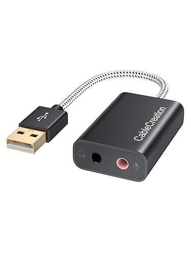 CableCreation USB Audio Adapter External Sound Card with 3.5mm Headphone and Microphone Jack Compatible with Windows, Mac, macOS, Linux, PS4, PS5