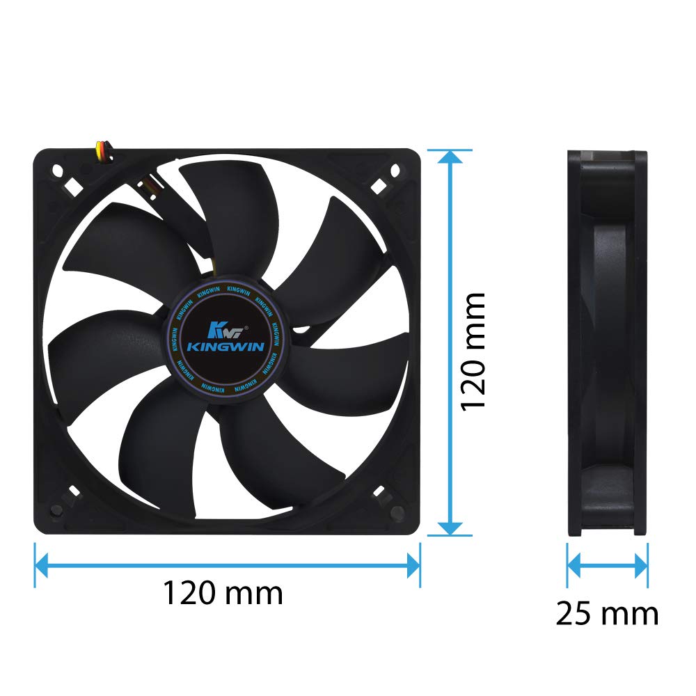 Kingwin 120mm Silent Fan for PC Cases, CPU Coolers, Mining Rigs - Quiet Computer Cooling Fan with Long Life Sleeve Bearing, High Airflow Ventilation