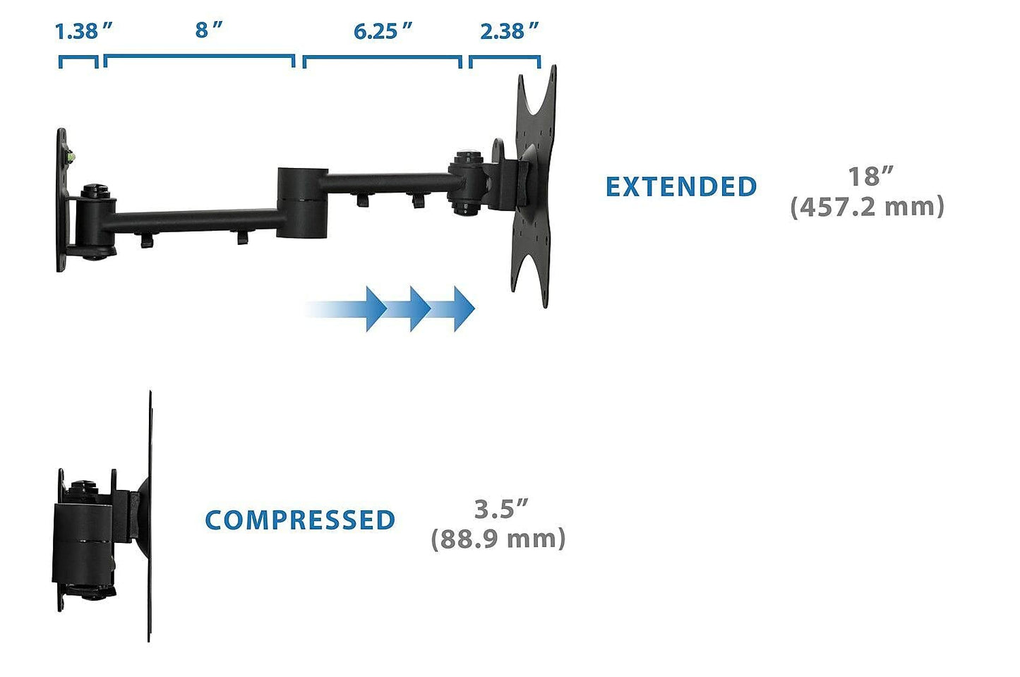 Mount-It! Full Motion TV Wall Mount Bracket for 13-42” Screens - 18" Articulating Arm, Quick Release Plate, Tilt Swivel Rotate, Anti-Theft Lock