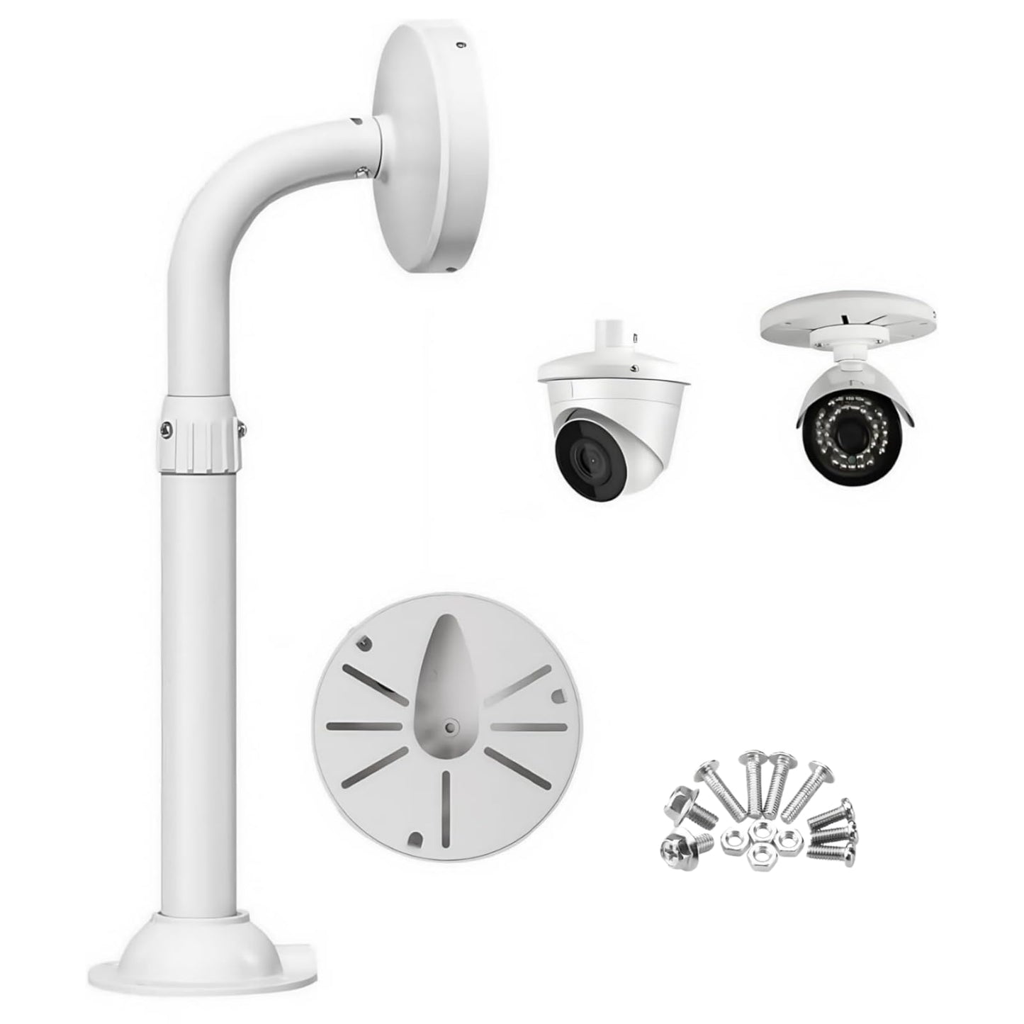 J-Shaped Dome Camera Mount, 11.8"-23.6" Telescopic Adjustable Bracket, Heavy-Duty Aluminum Alloy Wall/Ceiling Mount for Indoor/Outdoor CCTV Security