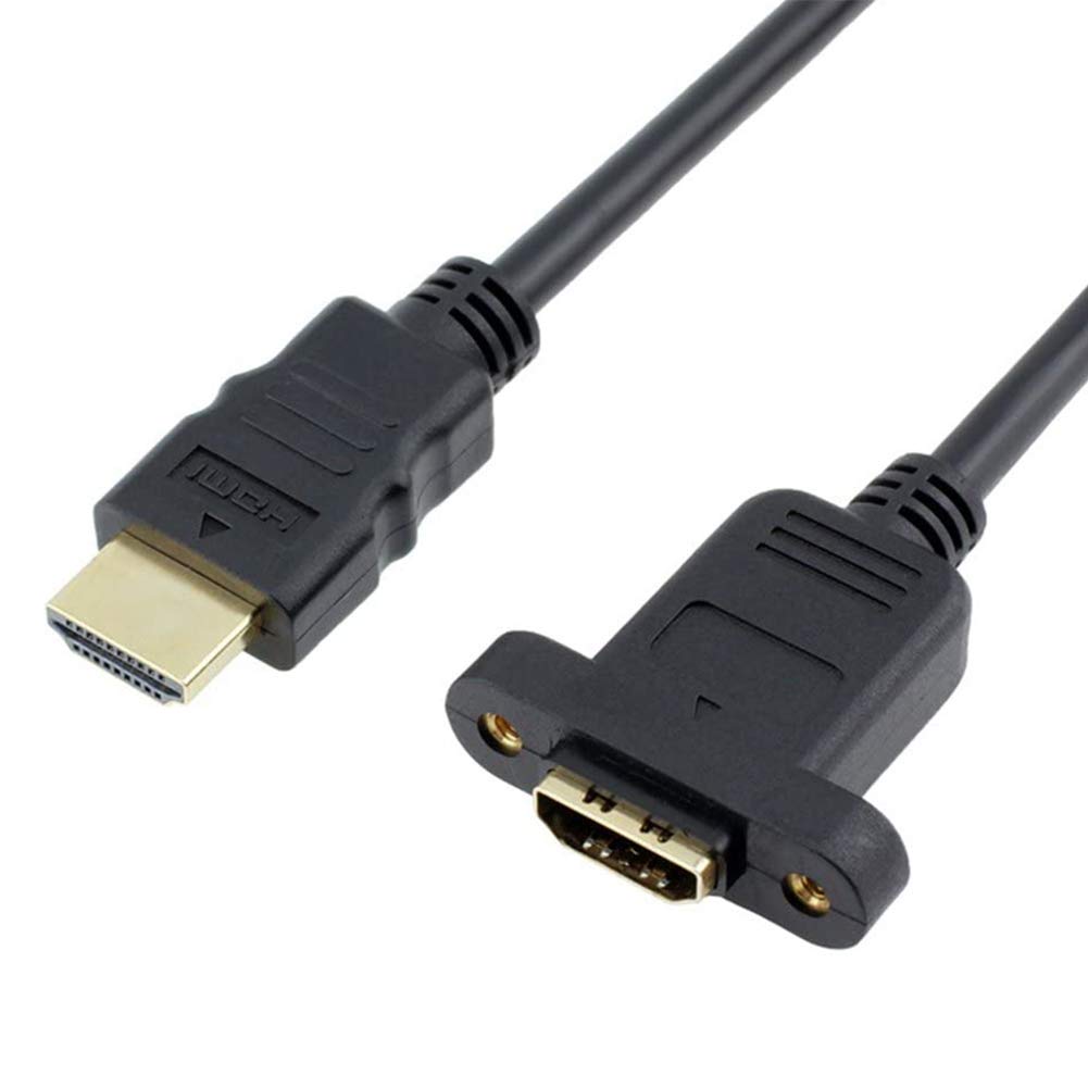 Bluwee HDMI Extension Cable High Speed HDMI Male to Female Extension Wire Cord HDMI Extender w/Screw Nut for Panel Mount - Gold Plated Plugs, Black