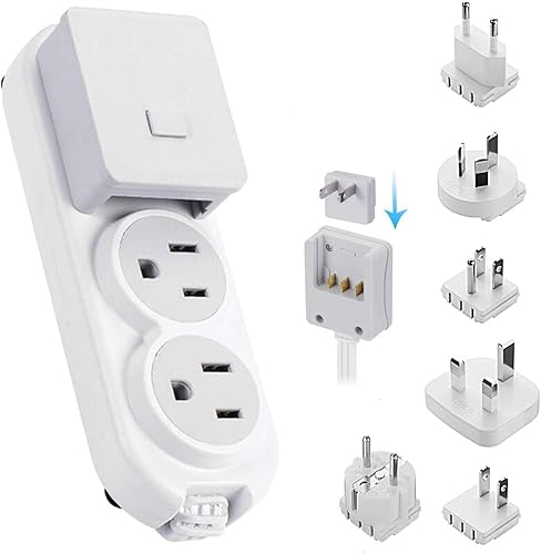Ceptics Travel Power Strip - Small & Compact - Surge Protector - Grounded USB + Type C - 2 USA Outlets Input - Plugs for Europe, Asia, China, USA