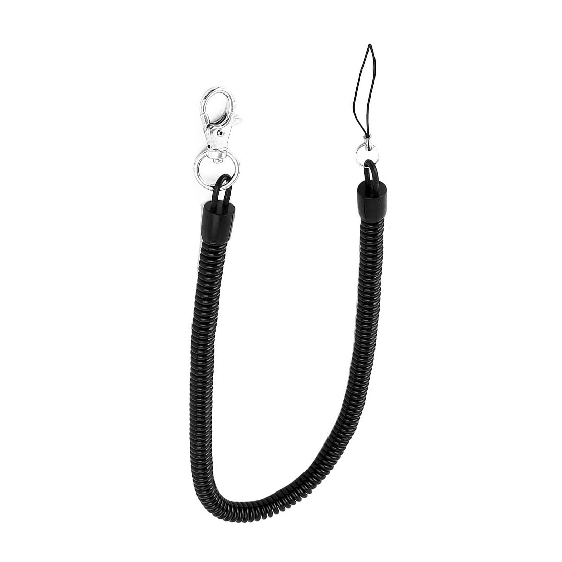 uxcell Retractable Coil Lanyard, Spiral Spring Coiled Strap Rope Lanyard with Lobster Clasp, Elastic Keyring Key Holder 46cm Length Black, 1pc