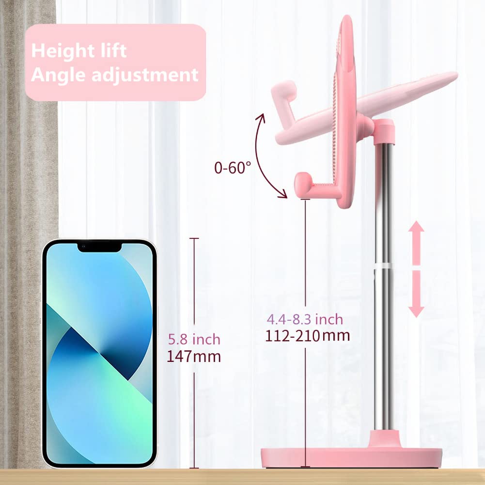 Hearsky Cute Cat Phone Stand, Cat Head Cell Phone Holder for Desk,Angle&Height Adjustable Compatible with All
