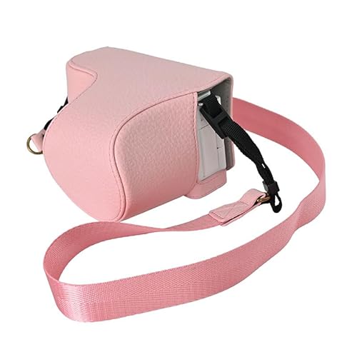 BMAOLLONGB ZV-E10 Case, Handmade PU Leather FullBody Camera Case Bag Cover for Sony Alpha ZV-E10 Bottom Opening Version + Neck Strap (Pink)