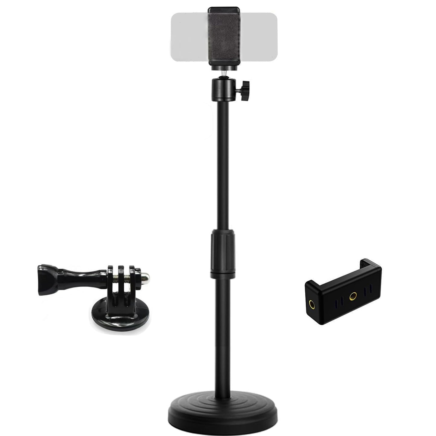 Webcam Stand with Phone Holder, Adjustable Height Desk Camera Mount for Logitech C920 C922 C925e C930e, 1/4" Threaded Desktop Tripod Stand for Live